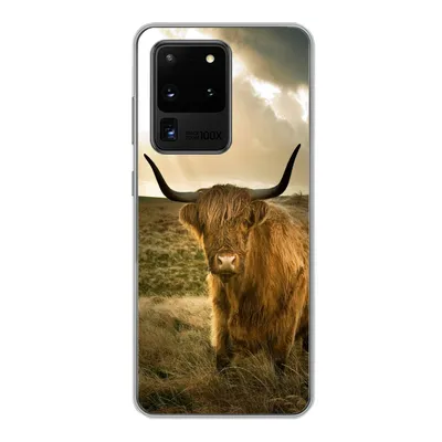 Produktbild von MuchoWow® Handyhülle Schutzhülle Hülle für Samsung Galaxy S20 Ultra Schottischer Hochländer - Sonne - Tiere Silikon Softcase Handy Hülle - Karteninhaber