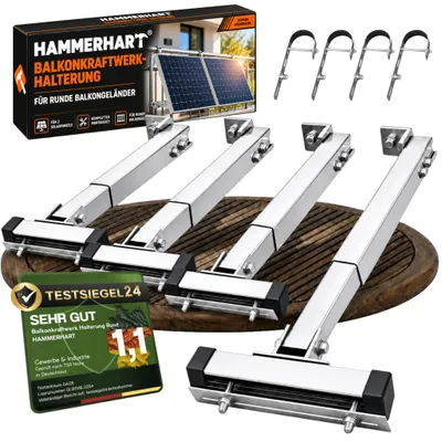 Produktbild von 4x Balkonkraftwerk Halterung Rund│Balkon Geländer Halterung für alle Solarpanel Arten│Solarmodul Halterung aus robustem Aluminium für Runde Geländer