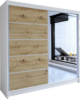 Produktbild von MIRJAN24 Schiebetürenschrank Talin III, Stilvoll Schlafzimmer Kleiderschrank (Farbe: Weiß / Artisan Eiche + Spiegel)