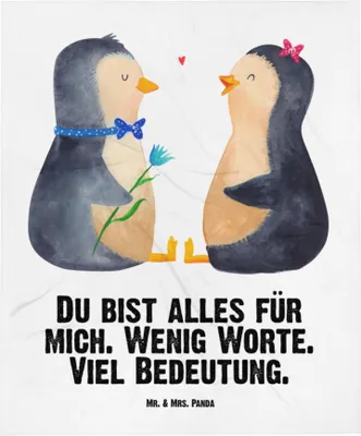 Produktbild von Mr. & Mrs. Panda Plaid Pinguin Pärchen - Weiß - Geschenk, Schlummerdecke, Verliebt, Schmusedecke, Erstlingsdecke, Babydecke, Pinguine, Hochzeitstag, Liebe, Fleecedecke
