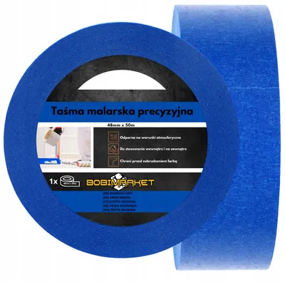 Imagen del producto de Cinta de carrocero azul Bobimarket, 50 mm, 50 metros, resistente a los rayos UV, para delimitar áreas