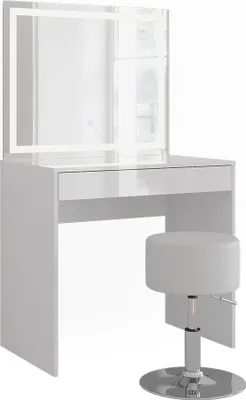 Produktbild von Schminktisch Vicco Sherry Weiß/Weiß Hochglanz 81.4 cm mit LED-Spiegel und Hocker, Model 57677