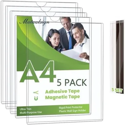 Productafbeelding van PromoHome® A4 Wanddisplay Set - 5 transparante documenthouders met magnetische bevestiging