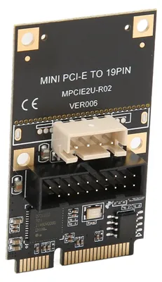 Zdjęcie produktu dla Karta rozszerzeń Mini PCIe na USB 3.2 Gen 1 z 19-pinowym złączem z przodu, obsługująca transfer 5 Gb/s, z funkcją „hot swap”, przeznaczona dla systemów Windows XP, 7, 8, 10, 11 oraz Linuks