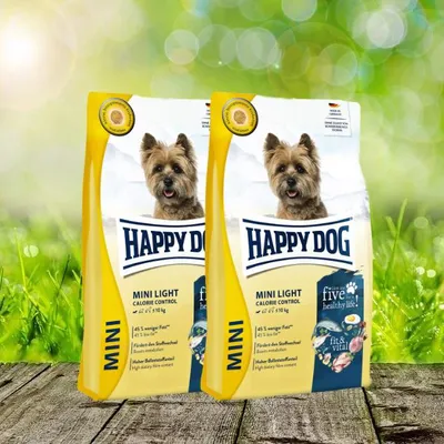 Produktbild von Happy Dog fit & vital Mini Light 2 x 4 kg - Fettreduzierte und sättigende Vollwertkost für kleine Hunde