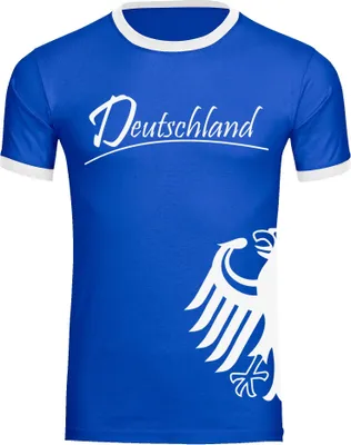 Produktbild von multifanshop Kontrast T-Shirt - Deutschland - Adler seitlich, blau/weiß, Größe XL