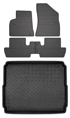 Image de Tapis en caoutchouc + bac de coffre pour Peugeot 3008 I 2009-2016 (plancher haut) – 5 pièces, noirs, sur mesure