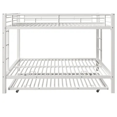 Produktbild von Flieks Etagenbett 140x200cm mit Ausziehbett, Metallbett Kinderbett mit Lattebrost und Rausfallschutz, Hochbett Stockbett Einzelbett, Weiß