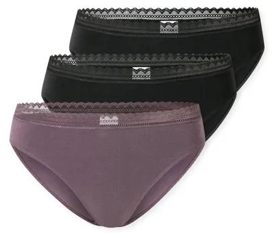 Produktbild von Schiesser 3er Pack 95/5 Baumwolle Rio Slip Rio Slips mit schönen Spitzenbändern, Hoher Tragekomfort, Aus weichem, elastischem Material