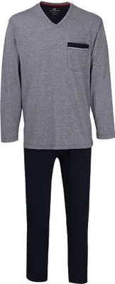 Produktbild von Götzburg Herren Pyjama Set Schlafanzug lang Klima Aktiv, Farbe:Blau, Größe:M, Artikel:-621 blau / mittel / melange