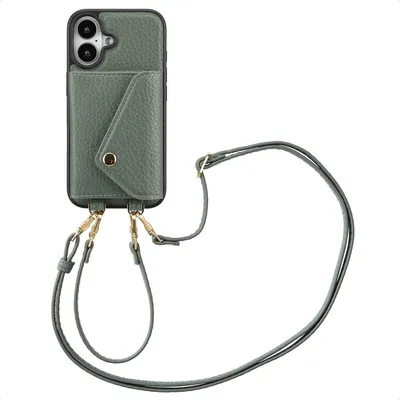 Immagine prodotto di Selencia Sera Custodia per cellulare con cordino e porta carte a busta iPhone 16 - Sage Green
