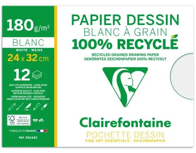 Image de Clairefontaine Papier à dessin recyclé "Blanc à Grain" 240 x 320 mm 12 feuilles