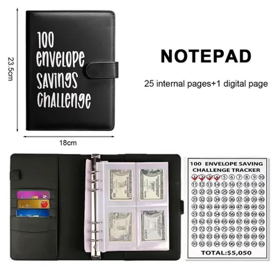 Produktbild von 100-Umschlag-Challenge-Ordner: So sparen Sie 5.050 $ auf einfache und unterhaltsame Weise. Budget-Ordner-Spar-Challenge-Buch, Spar-Herausforderungs-Budgetbuch-Ordner, KI-generiertes Bild