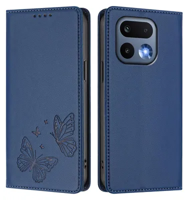 Obrázek produktu pro Kožené pouzdro pro Realme 16 Pro, motýlí ražbou, peněženkové flip pouzdro se stojánkem Tmavě modrá