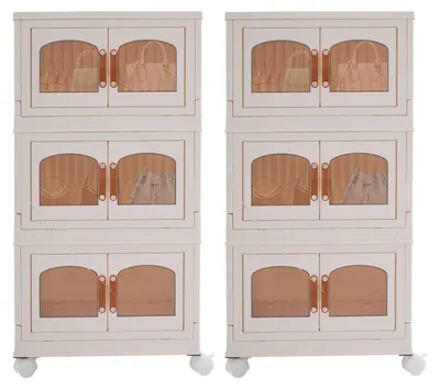 Image de Armoire de rangement - Armoire pliante à roulettes - Lot de 2 - 3 étagères - Plastique