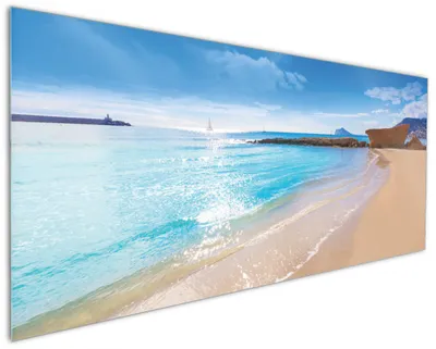 Produktbild von Wallario Küchenrückwand aus Glas, Größe: 125 x 50 cm, Motiv: Traumstrand unter blauem Himmel | Spritzschutz | abwischbar | pflegeleicht | in
