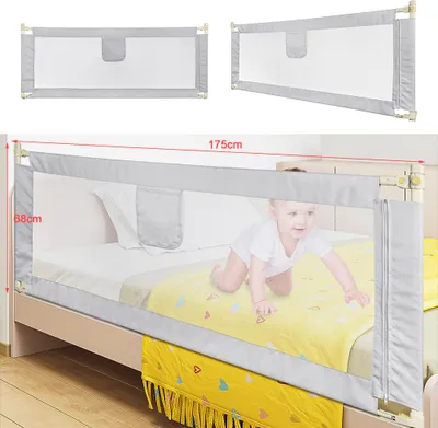 Produktbild von 3x Baby Bettgitter 180cm Kinderbettgitter Rausfallschutz Bettschutzgitter Sicherheitsschutz für Kinder Grau