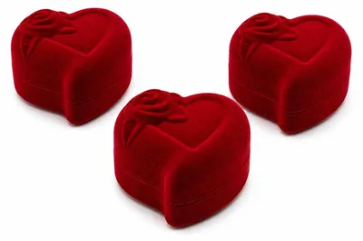 Produktbild von 3 x Ringschachtel Verlobungsring – Ringetui Herz Rot Rose Samt – Ringbox für Heiratsantrag Hochzeit Valentinstag Trauringetui Schmuckschachtel Liebesherz