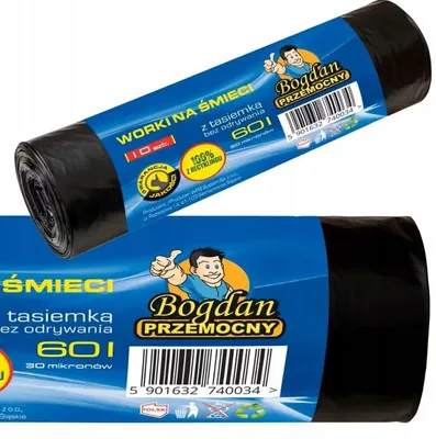 Produktbild von Bogdan Przemocny Müllsäcke mit Zugband 60L 10 Stk. Hochleistungs-Müllbeutel Mülltüte - Schwarz - universell für Abfallbehälter