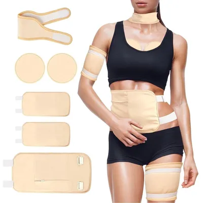 Produktbild von Rizinusöl-Wickel Set (6-teilig) aus Baumwolle – Wiederverwendbare Kompressen für Hals, Taille, Brust & Knie – Verstellbar, Khaki