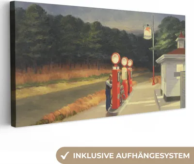Produktbild von MuchoWow® - Leinwandbilder - Benzin - Edward Hopper, Wandbild, Wanddeko Bilder Wohnzimmer, 80x40cm