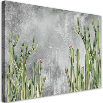 Produktbild von Leinwandbild Großer Wüstenkaktus 60x40 Feeby Silber bild für die wand bereit zum aufhängen
