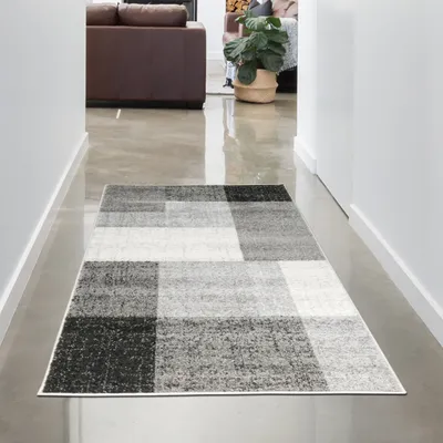 Produktbild von Modern abstrakter Designerteppich mit Quadraten in creme anthrazit Größe - 80x140 cm