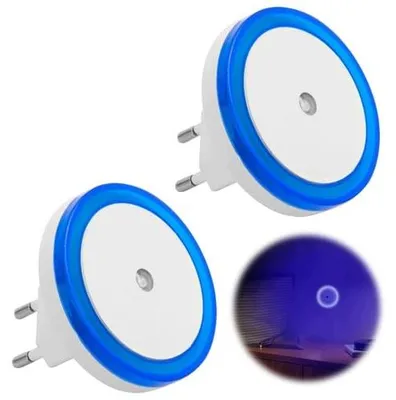 Zdjęcie produktu dla Lampka nocna do gniazdka niebieska czujnik zmierzchu LED 2 szt.