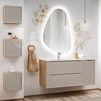 Produktbild von Badmöbel Set 5-teilig mit 120cm Waschtisch, Eiche mit beige, OLUO-56-BEIGE