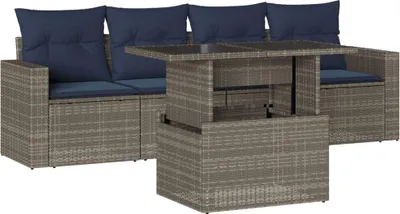 Image de vidaXL Ensemble de 5 canapés de jardin avec coussins, gris, polyrattan
