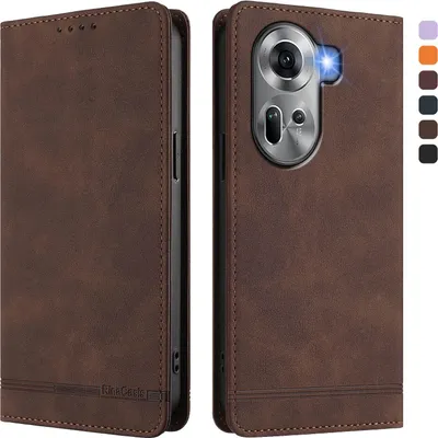 Immagine prodotto di Custodia per Oppo Reno11 5G, custodia retro in Finto cuoio con supporto e slot per carte di credito Marrone