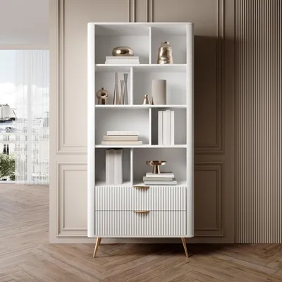 Immagine prodotto di Kabavasi - Libreria, 88x38x194h cm Bianco, 2 Cassetti