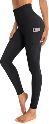 Produktbild von Yogahose für Damen mit hoher Taille und Seitentaschen, schwarz, geeignet für Yoga, Laufen und Fitness