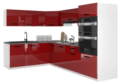 Immagine prodotto di Belini - Angolo cottura moderno ITALIA 8 - Mobili da cucina 420 cm, rosso - Cucina componibile con pensili, mobili base e piani di lavoro