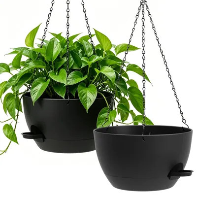 Productafbeelding van Grote 33 cm Zelfwatergevende Hangpot, Set van 2, Zwart