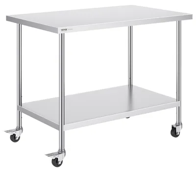 Immagine prodotto di Tavolo da lavoro in acciaio inossidabile, tavolo da preparazione professionale, 76 x 122 cm, con 4 rotelle