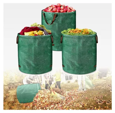 Produktbild von 3 Gartenabfallsäcke mit Griffen 272L UV-beständig und wasserabweisend, wiederverwendbare und stabile Gartensäcke, faltbar und reißfest