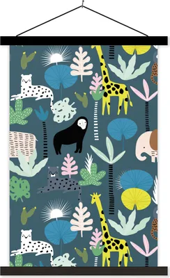 Produktbild von MuchoWow® Textilposter Dschungel - Tiere - Blau 120x180 cm mit schwarzem Rahmen - Fotos