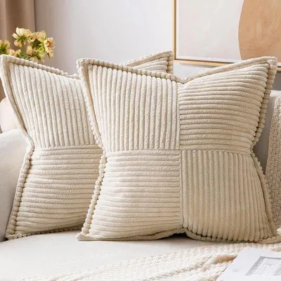 Produktbild von Set mit 2 Kissenbezügen aus Cord, Samt, weiche dekorative Kissen, moderne Kissenbezüge, Couchkissen für Wohnzimmer und Schlafzimmer