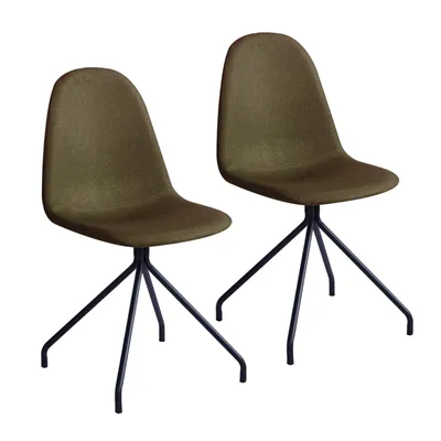 Image de SVITA Lot de 2 chaises de salle à manger Ensemble de chaises Pieds métalliques Chaise rembourrée Chaise de cuisine Polyester Olive