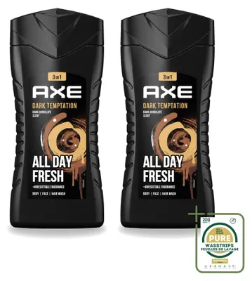 Produktbild von 2 x Axe 3-in-1 Duschgel Dark Temptation mit dunkler Schokolade 250 ml - Vorratspackung - 2 Stücke