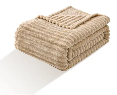 Immagine prodotto di Coperta in pile morbido e peloso, 150 x 200 cm - Colore kaki, motivo a righe, ideale per coccolarsi