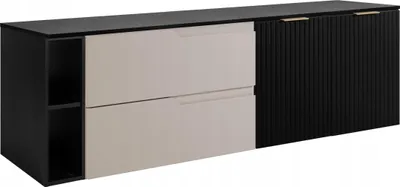 Produktbild von RODAN | Waschbeckenunterschrank - Schwarz und Beige - 160 cm - Mit Tischplatte - 2 Schubladen - MDF - 2 Türen - Integriertes Regal - MODERN