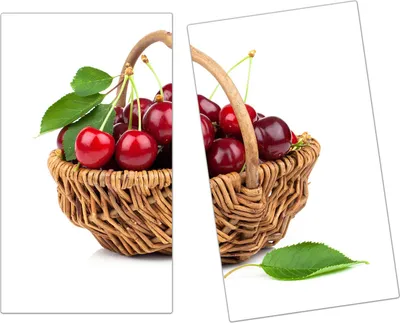 Produktbild von Spritzschutz Herdabdeckplatte Schneidebrett aus Glas Kirschen im Korb 2-Teilig (60x52cm)