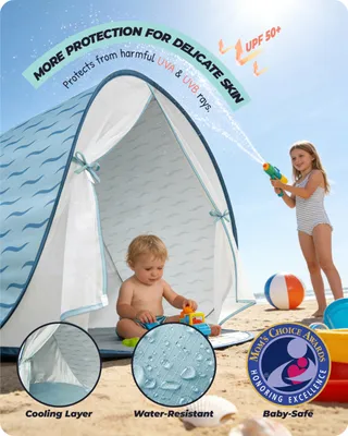 Zdjęcie produktu dla Namiot plażowy pop-up niebieski, ochrona UV, na wakacje, dla 2 do 3 osób, lekki