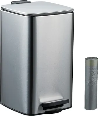 Obrázok produktu pre Kozmetický koš Relaxdays, 8 l, automatické spúšťanie, vyberateľný vnútorný koš, kov, kúpeľňový koš, vrátane vrecka na odpadky, strieborný