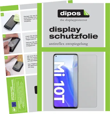 An image showing instructions for applying a screen protector to a smartphone, along with the product packaging and the screen protector itself.