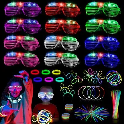Produktbild von Dekorationsset für Feiern – Konfetti-Sticks und LED-Brillen für Weihnachten, Halloween, Karneval – 62 Stück