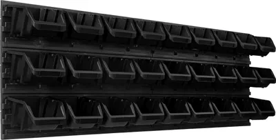 Produktbild von Lagersystem Werkstattregal | 115 x 39 cm | 27 stck. Box | Wandregal mit Stapelboxen - Wandplatten Extra Starke Schüttenregal Warkzeuglochwand Lagerregal Garage Regal