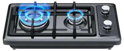 Image de Plaque de cuisson - JK2-S3104FC - 2 brûleurs - Acier inoxydable - Intégrable - Pour gaz liquéfiés et gaz naturel - Allumage électronique - Dispositif de sécurité anti-flamme